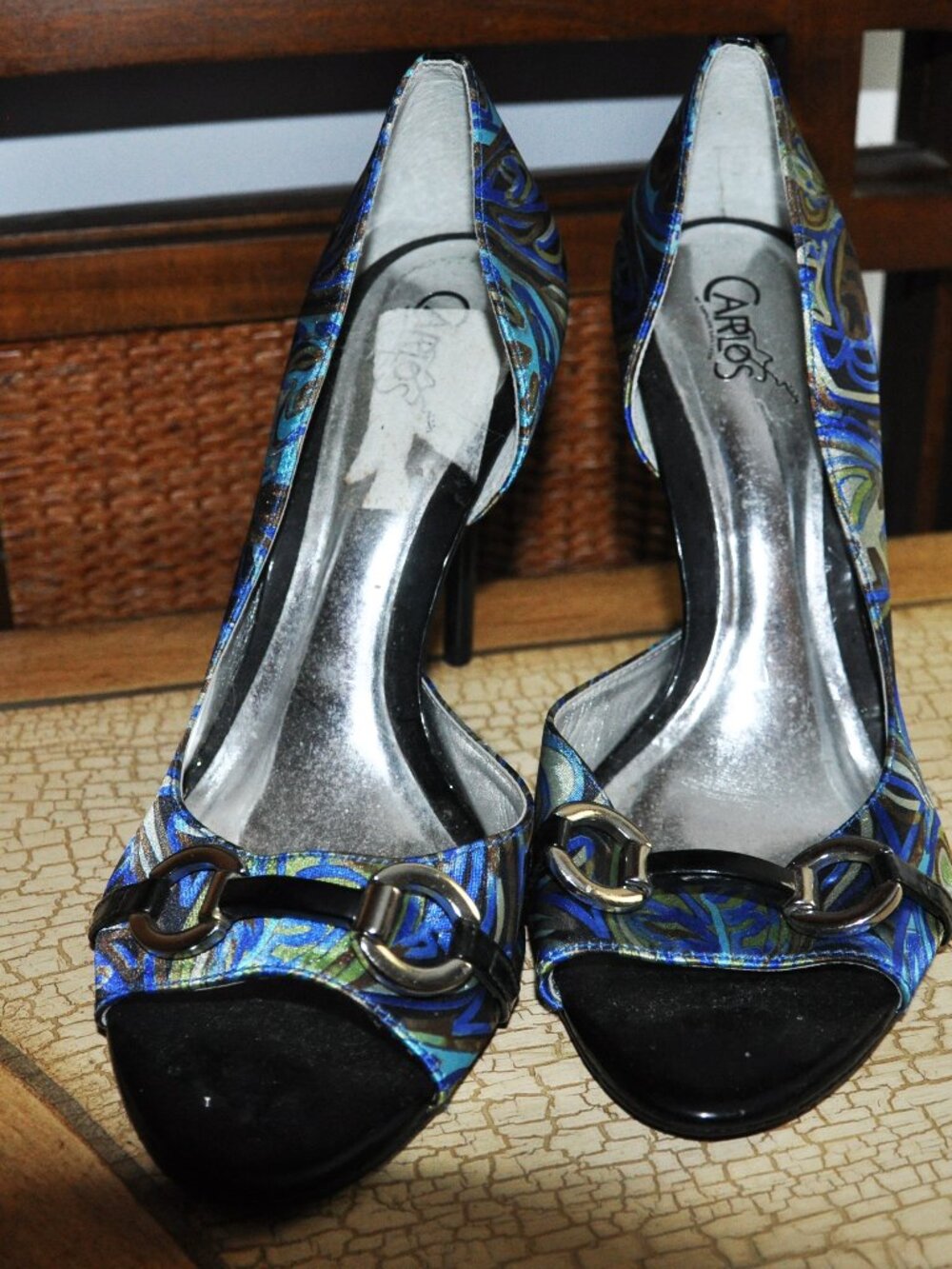 Carlos by Carlos Santana Royal Blue Tapestry Print Open Toe Stilleto Heels